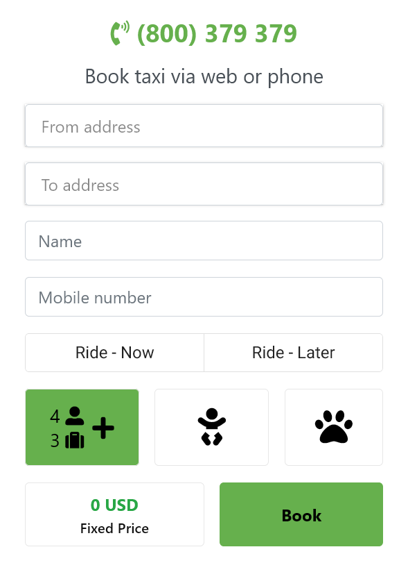 Taxi booking form